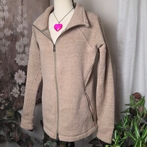 PrAna Womens Small Tan Sweater Knit Full Zip Fleece Jacket W23202170 Brown